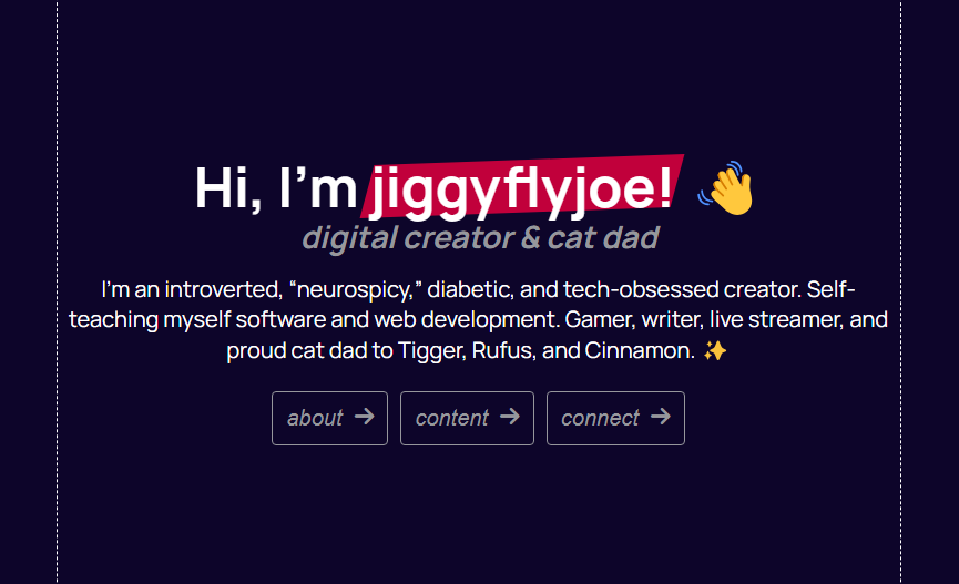 Screenshot of jiggyflyjoe's website on desktop.